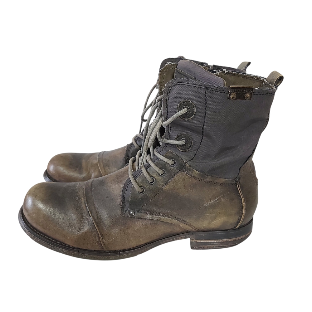 Bunker Unisex Tara Distressed Zip Laceup Tactical Canvas Leather Military Boots